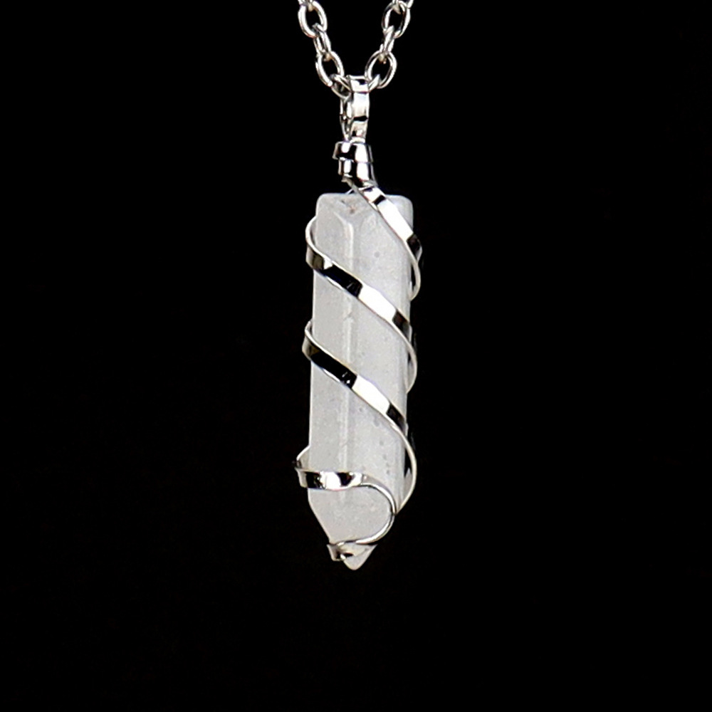 Natural Crystal Single-Pointed Hexagonal Column Serpentine Spiral Necklace