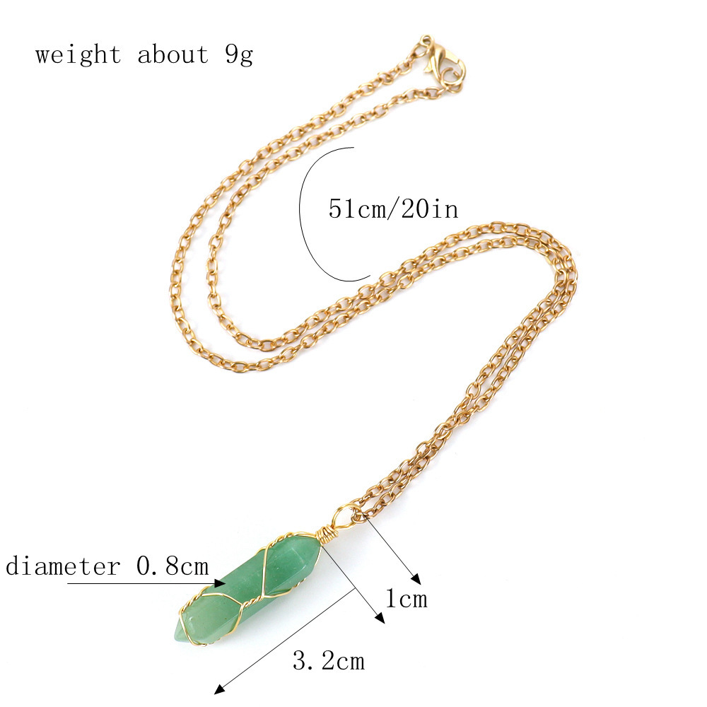 Hand-wound Natural Stone and Crystal Hexagonal Prism Necklace