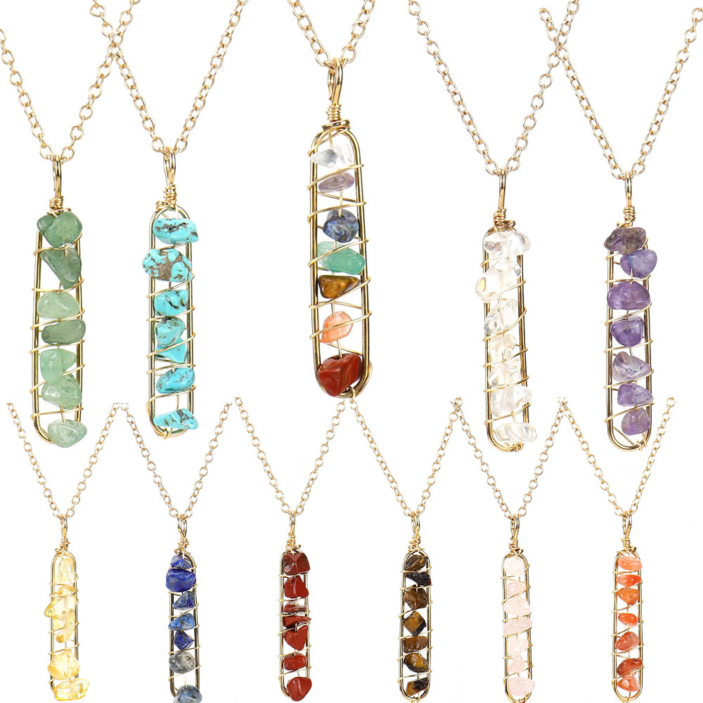 Golden Hand-Wound Crystal Pebble U-Shaped Necklace