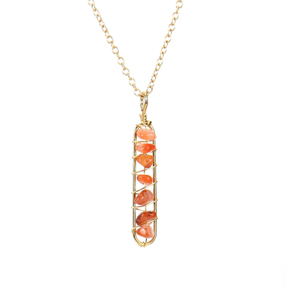 Golden Hand-Wound Crystal Pebble U-Shaped Necklace