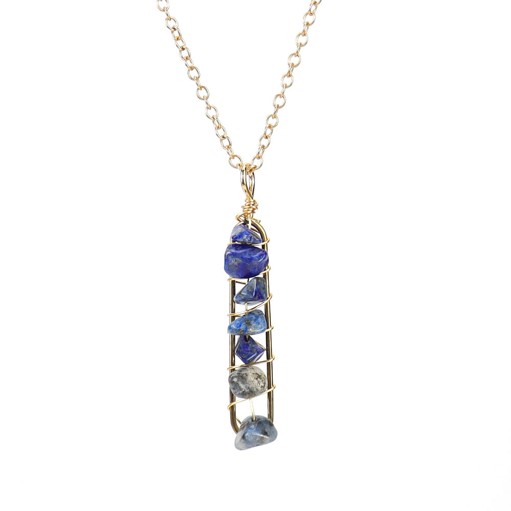 Golden Hand-Wound Crystal Pebble U-Shaped Necklace