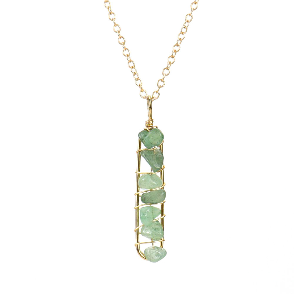 Golden Hand-Wound Crystal Pebble U-Shaped Necklace