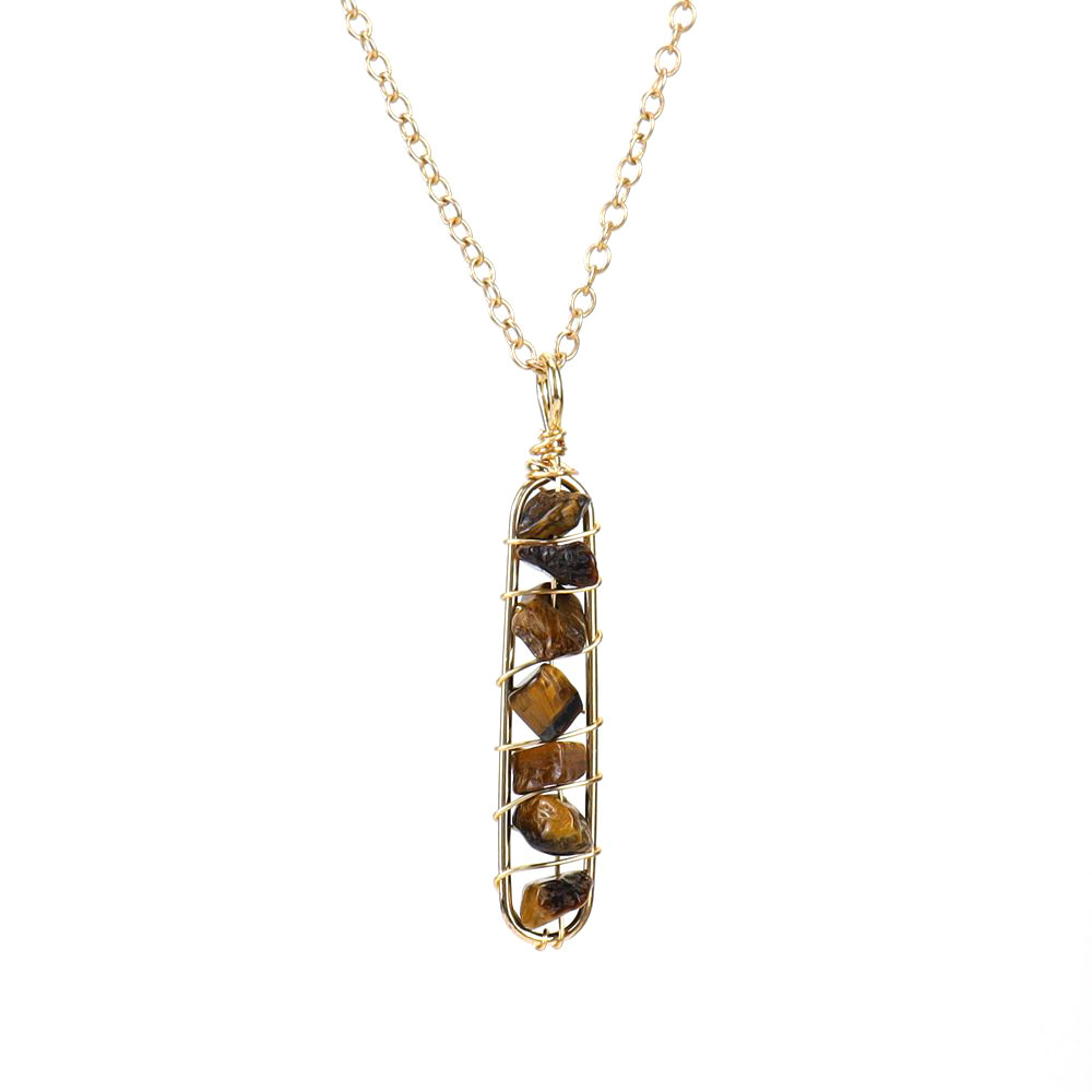 Golden Hand-Wound Crystal Pebble U-Shaped Necklace