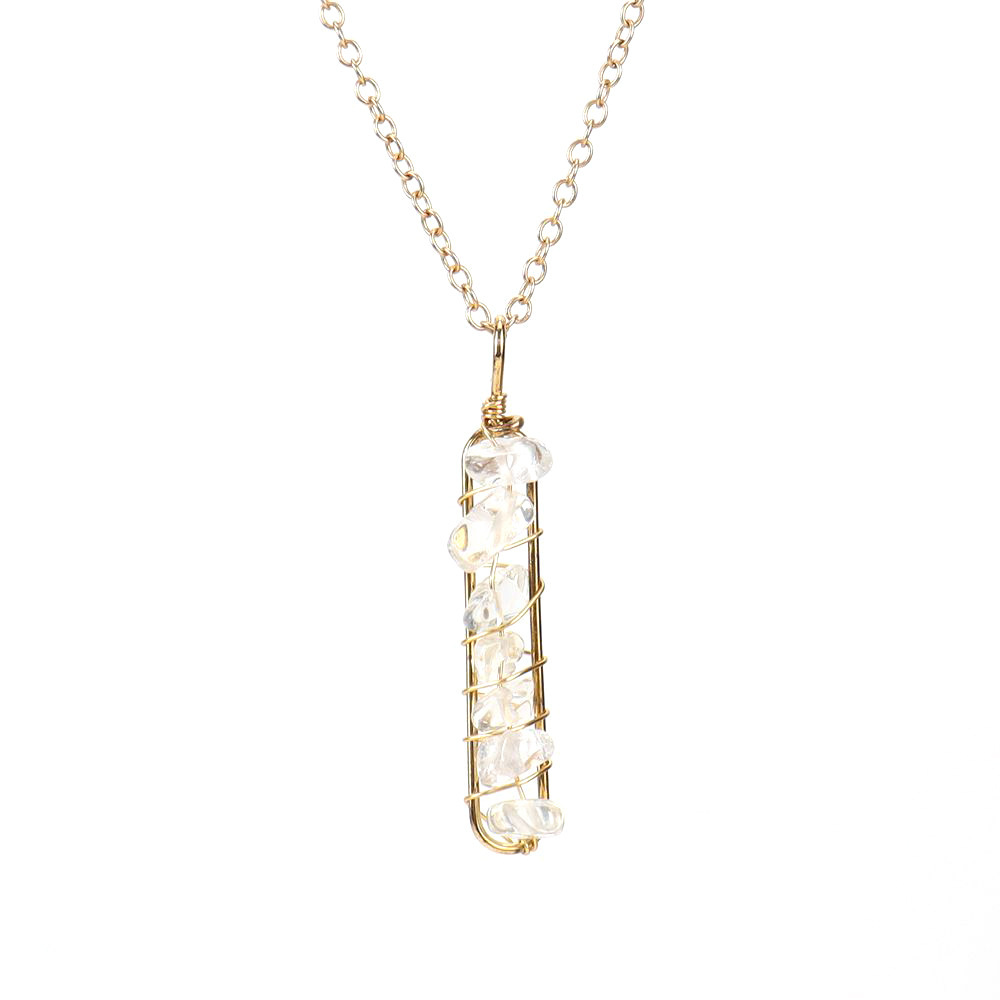 Golden Hand-Wound Crystal Pebble U-Shaped Necklace
