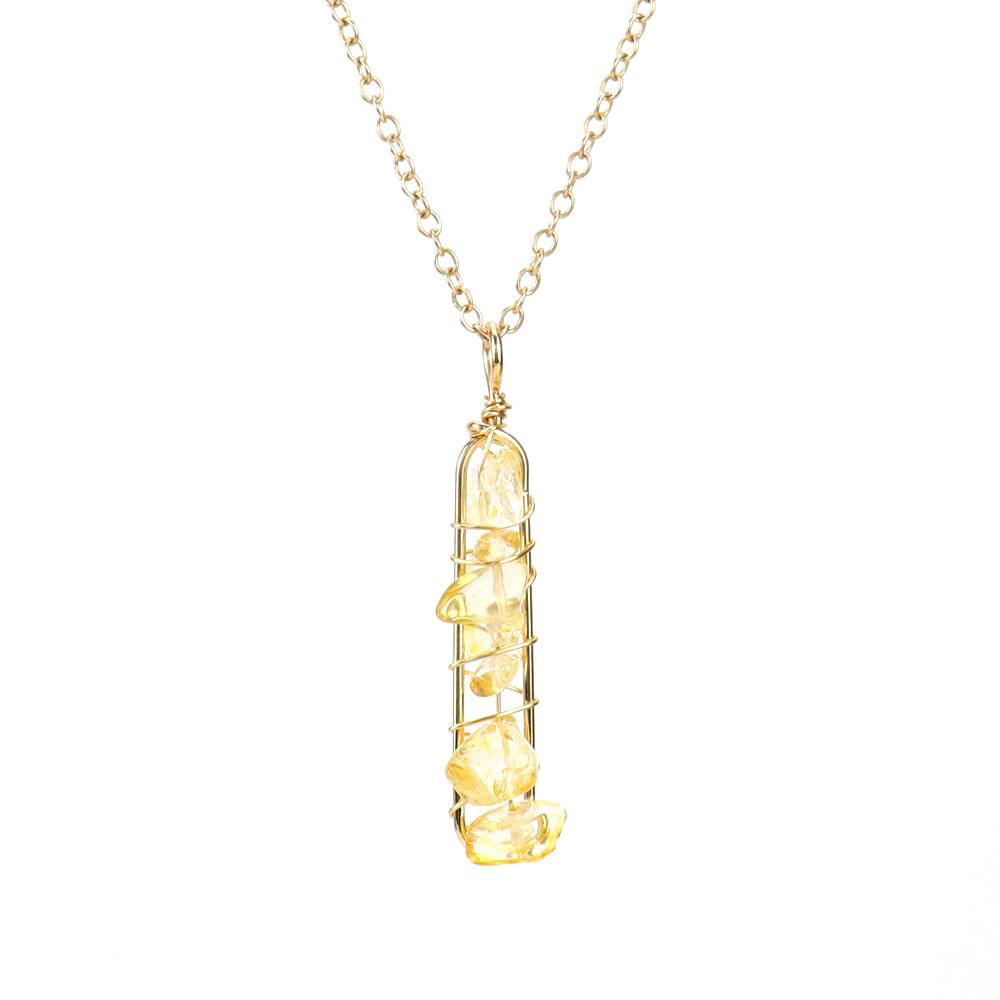 Golden Hand-Wound Crystal Pebble U-Shaped Necklace
