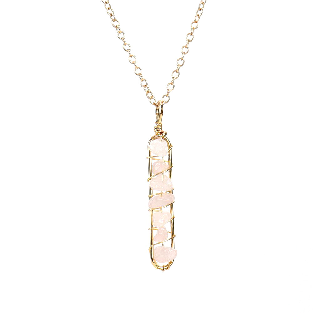 Golden Hand-Wound Crystal Pebble U-Shaped Necklace