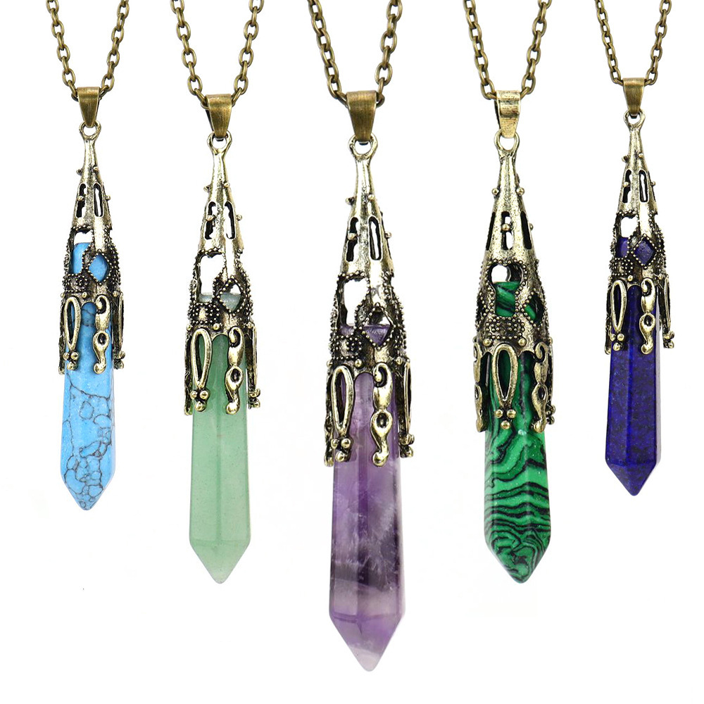 Natural Crystal Single-Pointed Hexagonal Prism Pendulum Necklace