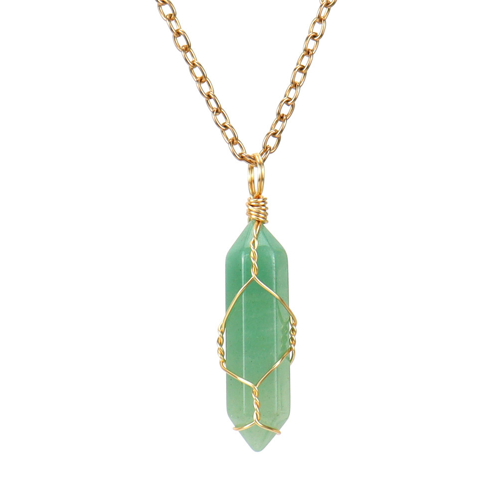 Hand-wound Natural Stone and Crystal Hexagonal Prism Necklace