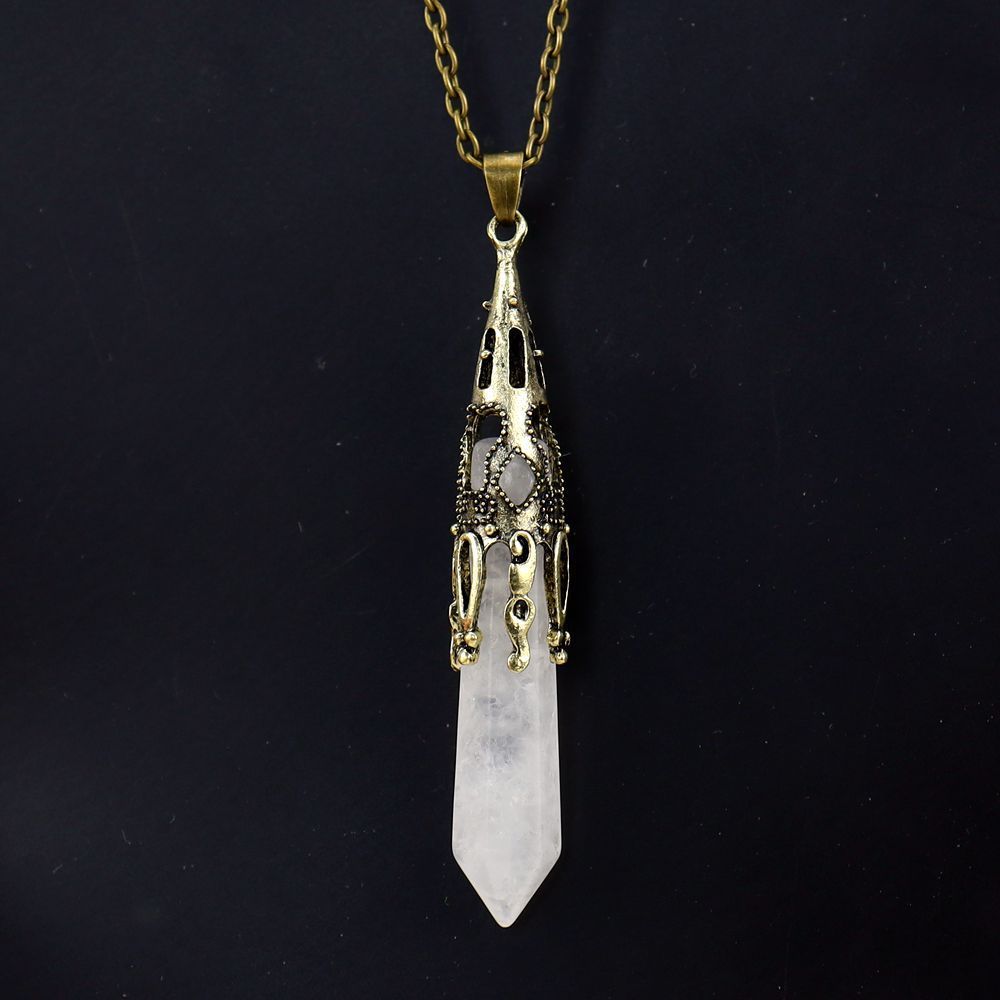 Natural Crystal Single-Pointed Hexagonal Prism Pendulum Necklace
