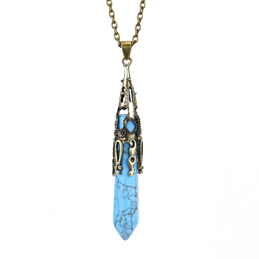 Natural Crystal Single-Pointed Hexagonal Prism Pendulum Necklace
