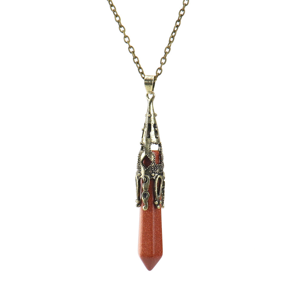 Natural Crystal Single-Pointed Hexagonal Prism Pendulum Necklace