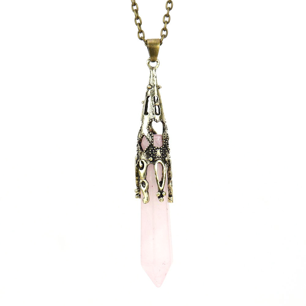 Natural Crystal Single-Pointed Hexagonal Prism Pendulum Necklace