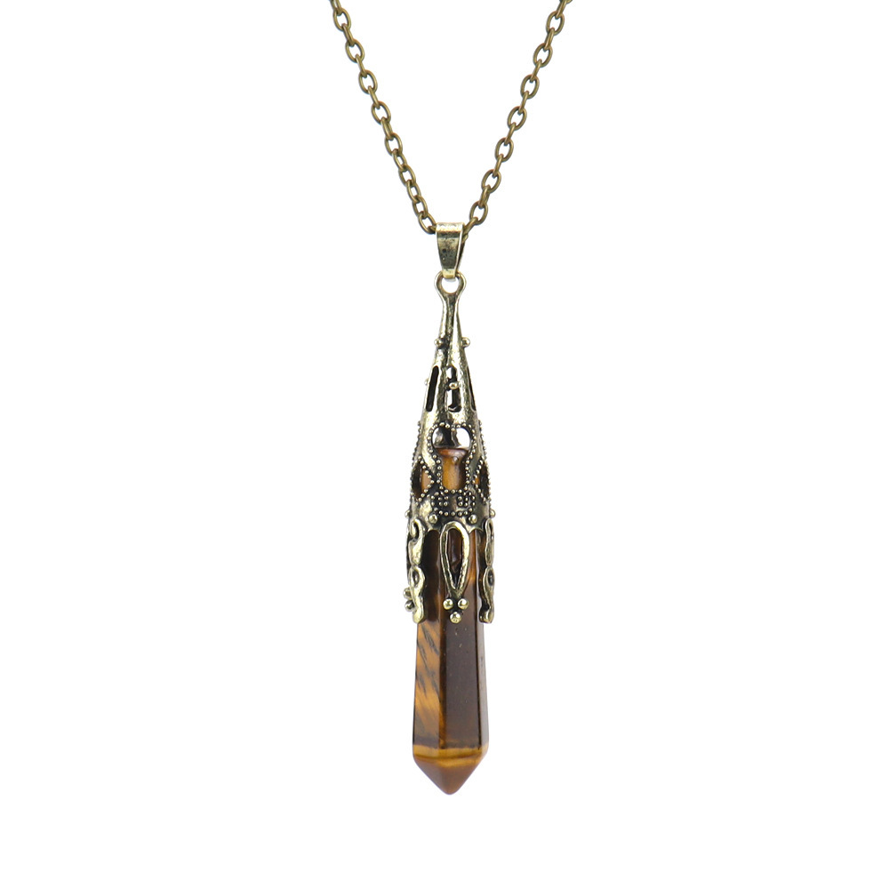 Natural Crystal Single-Pointed Hexagonal Prism Pendulum Necklace