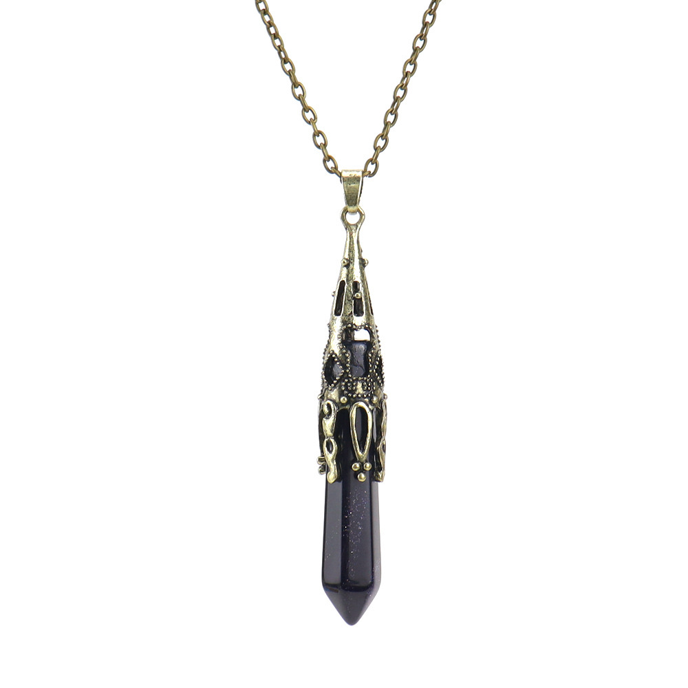 Natural Crystal Single-Pointed Hexagonal Prism Pendulum Necklace