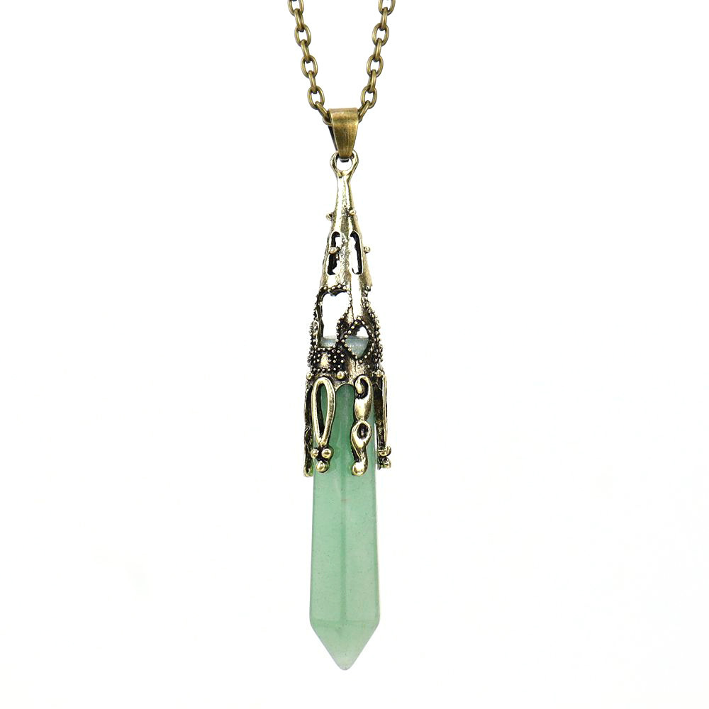 Natural Crystal Single-Pointed Hexagonal Prism Pendulum Necklace