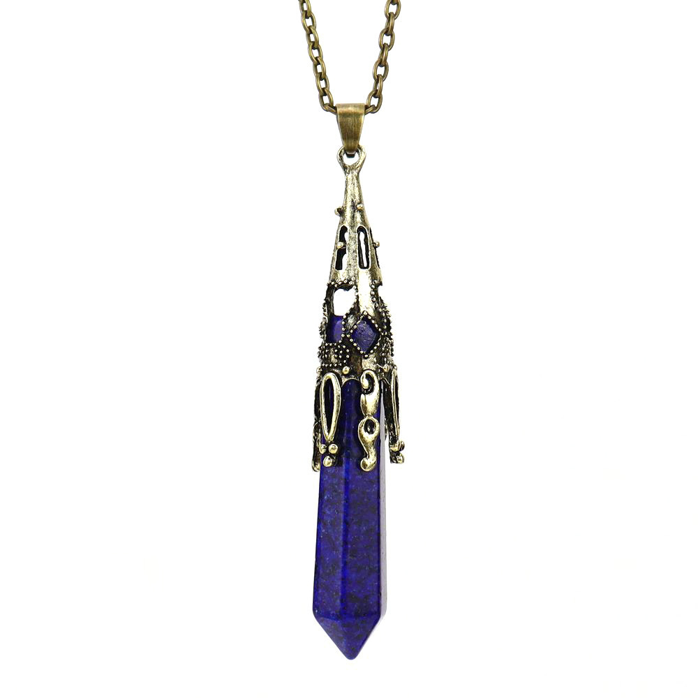 Natural Crystal Single-Pointed Hexagonal Prism Pendulum Necklace