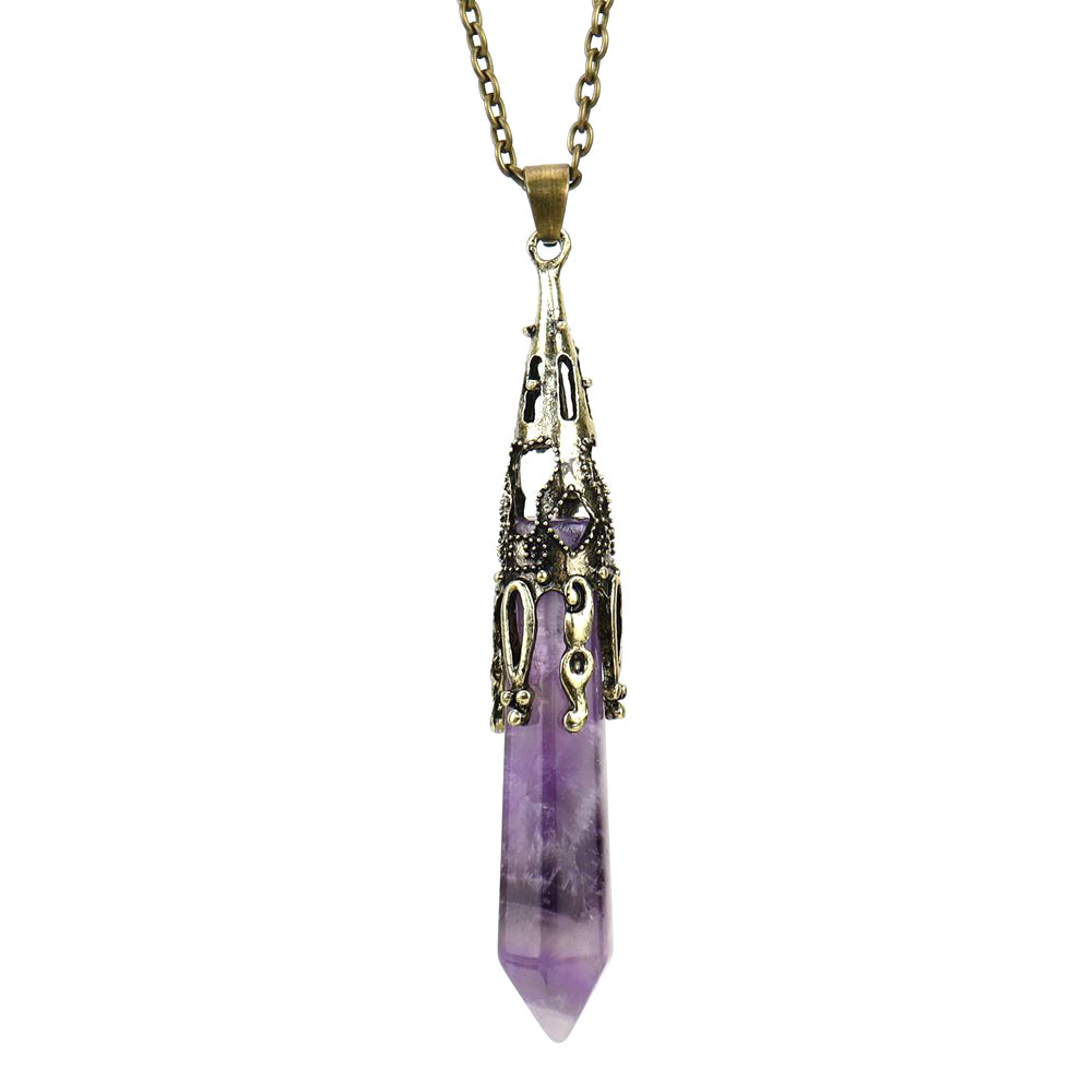 Natural Crystal Single-Pointed Hexagonal Prism Pendulum Necklace