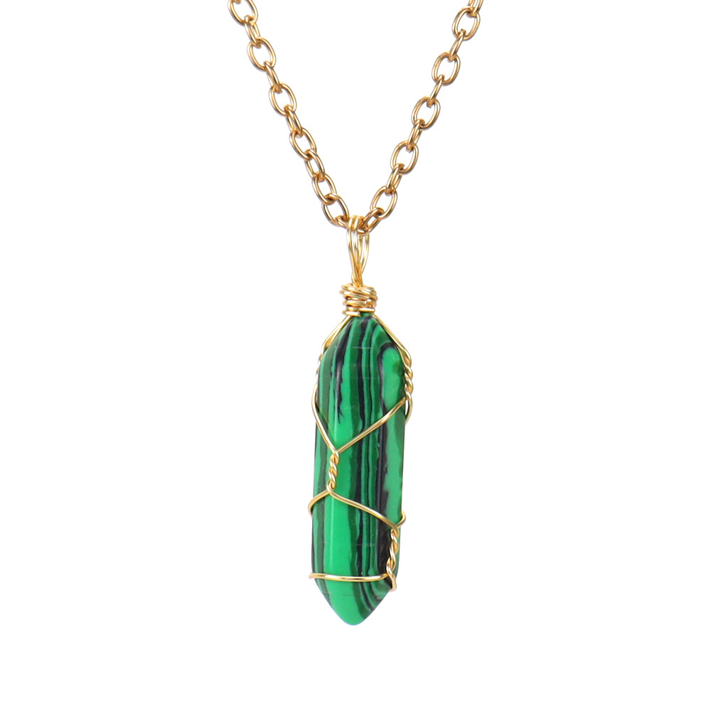 Hand-wound Natural Stone and Crystal Hexagonal Prism Necklace
