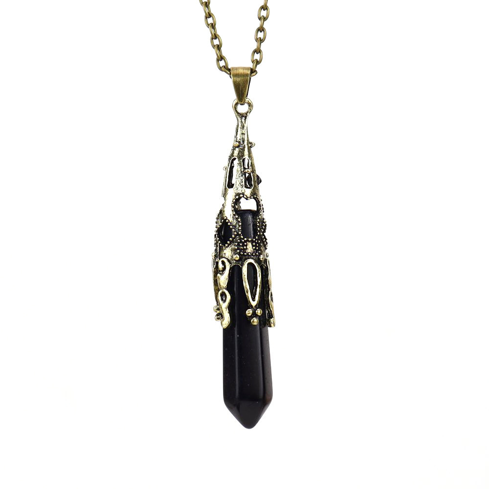 Natural Crystal Single-Pointed Hexagonal Prism Pendulum Necklace