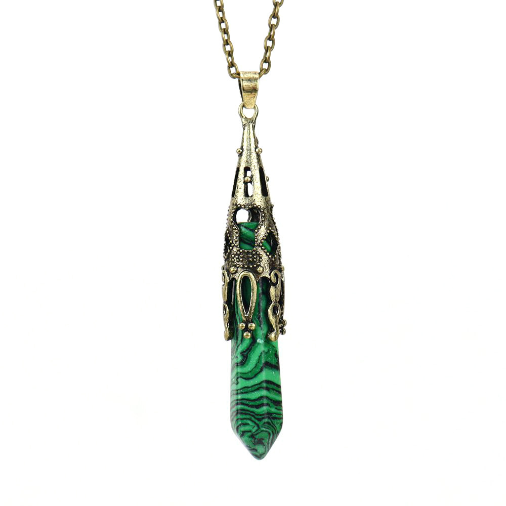 Natural Crystal Single-Pointed Hexagonal Prism Pendulum Necklace