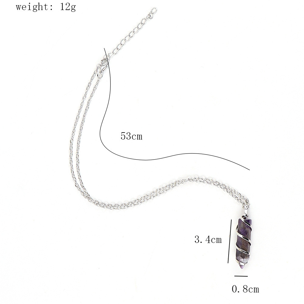 Natural Crystal Single-Pointed Hexagonal Column Serpentine Spiral Necklace