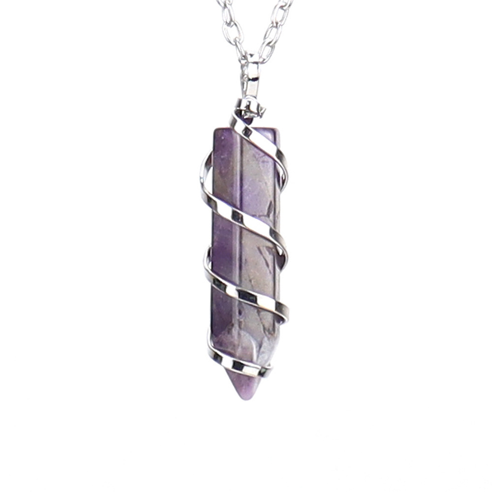 Natural Crystal Single-Pointed Hexagonal Column Serpentine Spiral Necklace