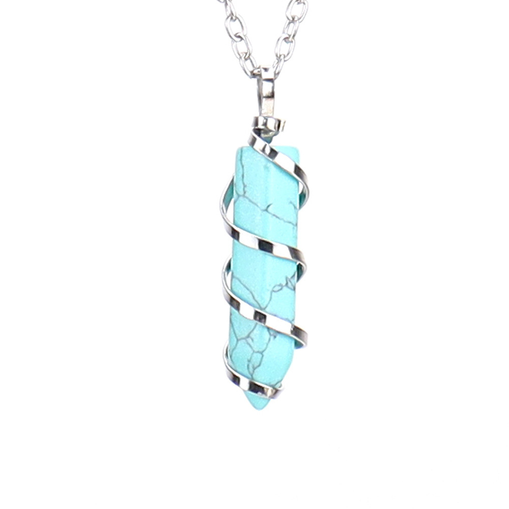 Natural Crystal Single-Pointed Hexagonal Column Serpentine Spiral Necklace