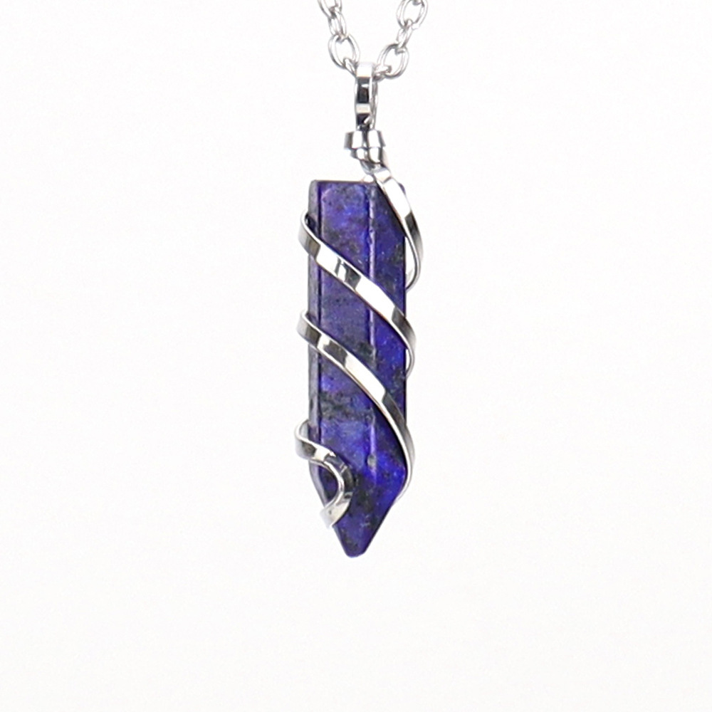 Natural Crystal Single-Pointed Hexagonal Column Serpentine Spiral Necklace