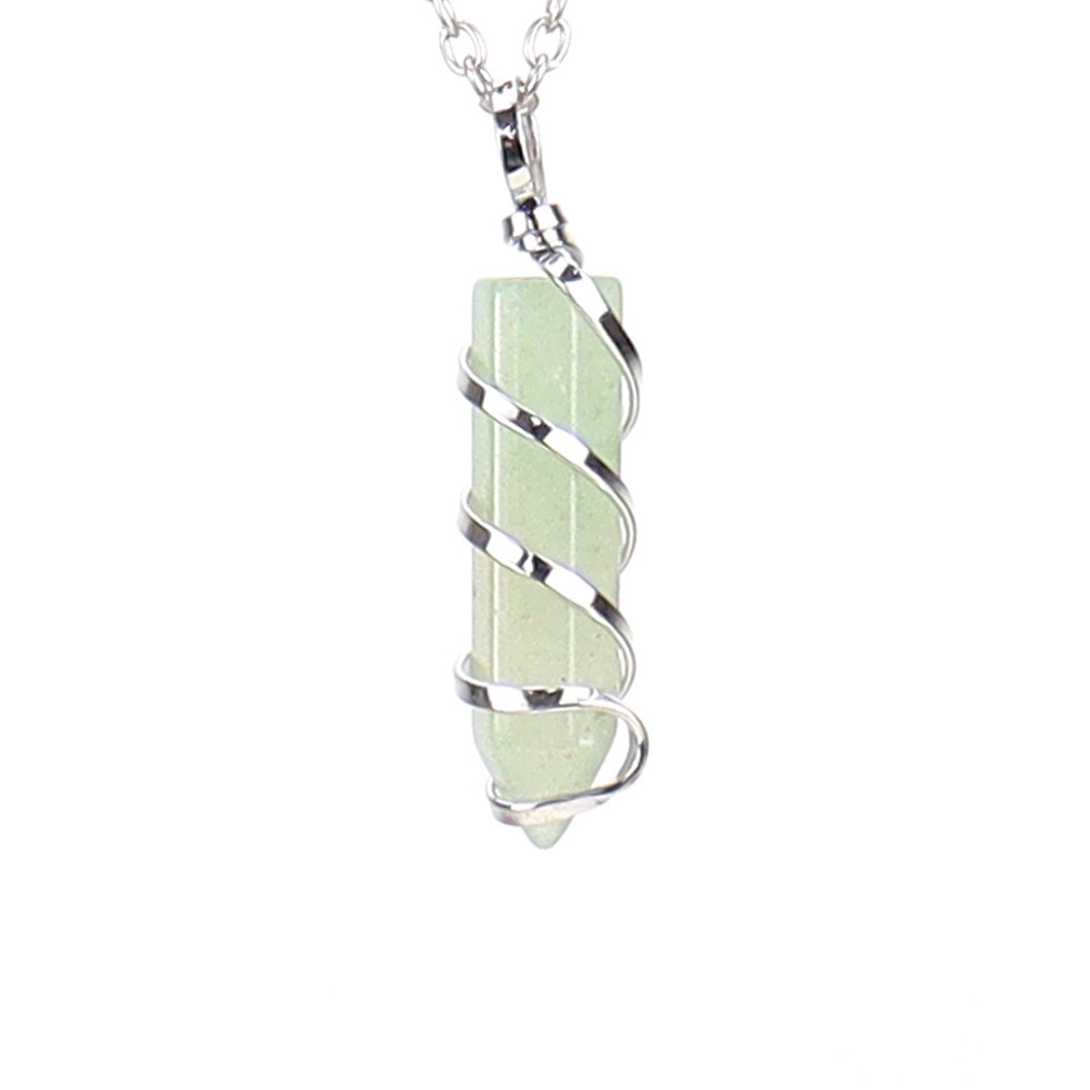 Natural Crystal Single-Pointed Hexagonal Column Serpentine Spiral Necklace