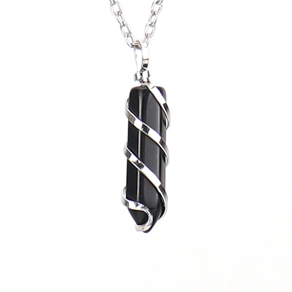 Natural Crystal Single-Pointed Hexagonal Column Serpentine Spiral Necklace