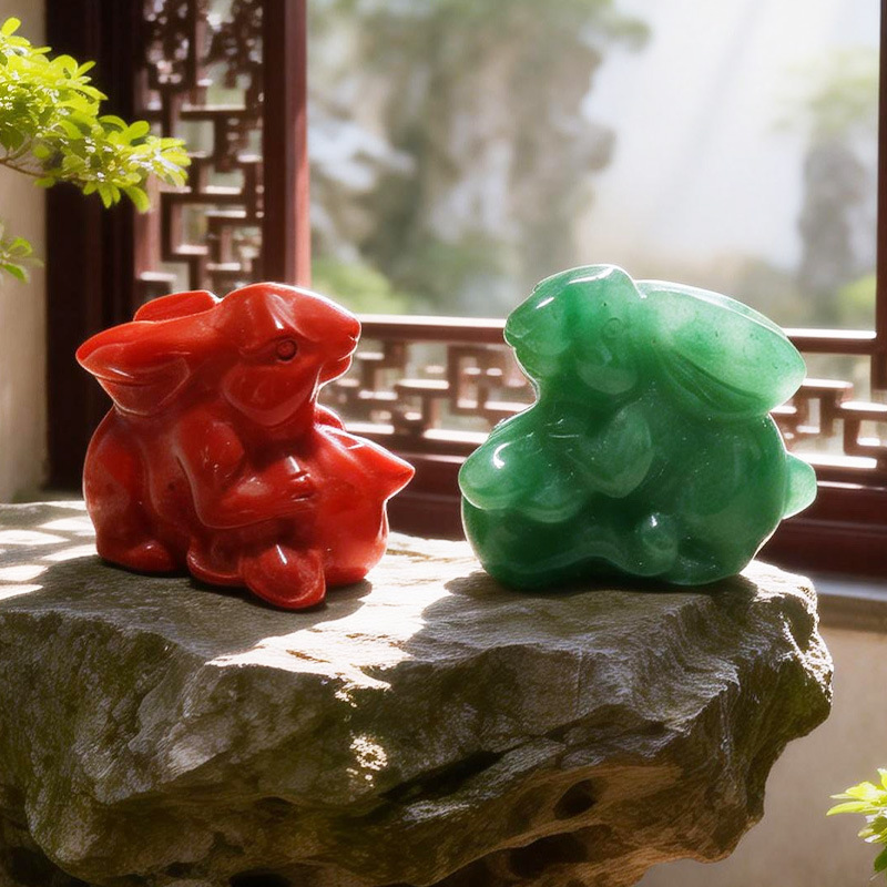 MYK4505-Natural crystal rabbit carving ornament