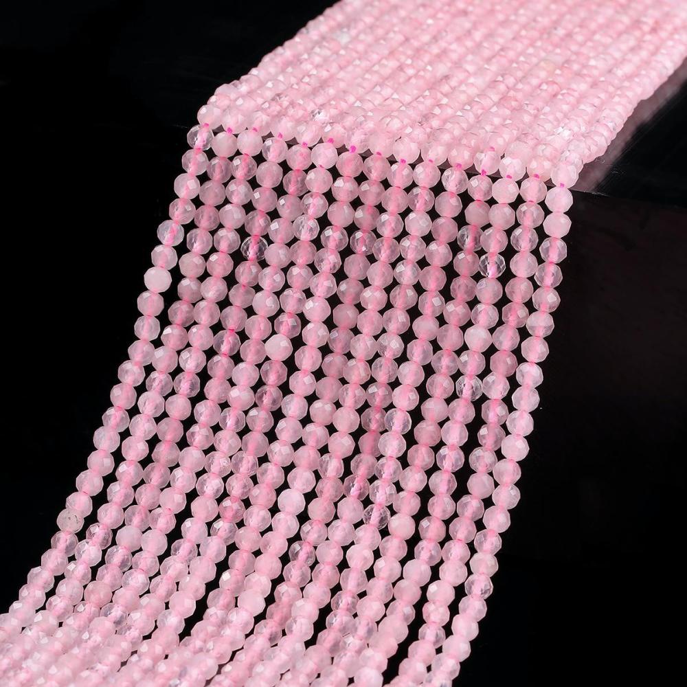 MYK4561-Faceted Natural Rose Quartz Beads