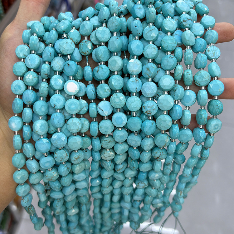 MYK4571-Blue Turquoise (Powder Pressed) / Round Hexagram Faceted Bead