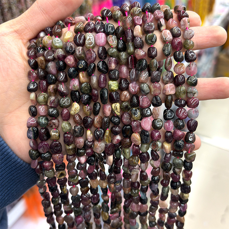MYK4578-Natural tourmaline irregular smooth long strand of tourmaline beads
