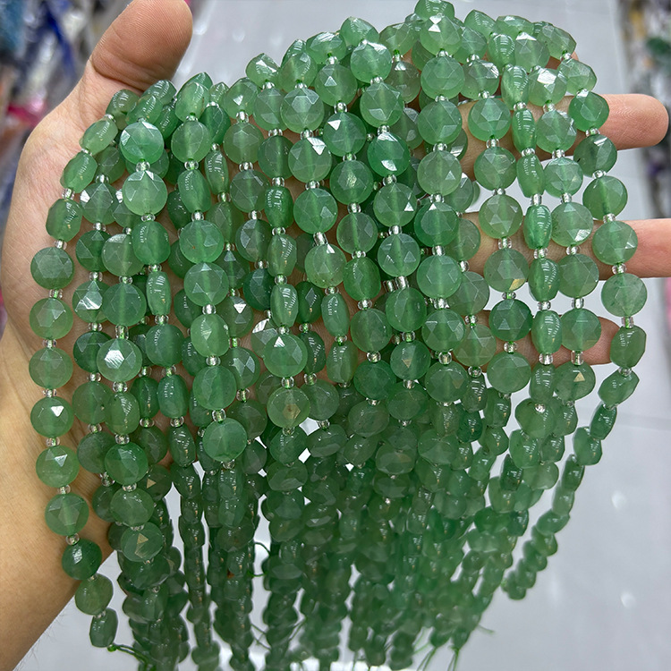 MYK4572-Green Aventurine/Round Six-Pointed Star Faceted Beads
