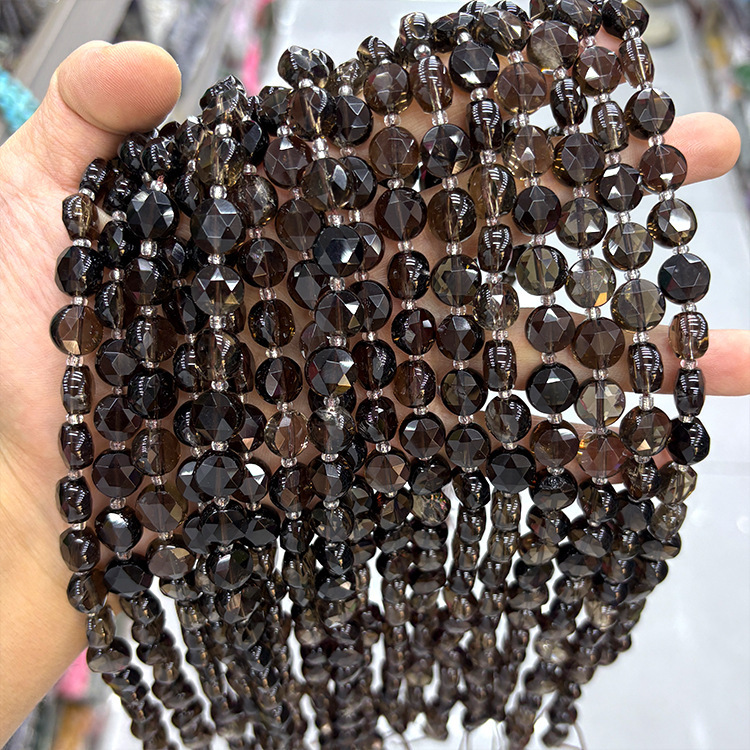 MYK4567-Obsidian/Round Hexagonal Faceted Bead