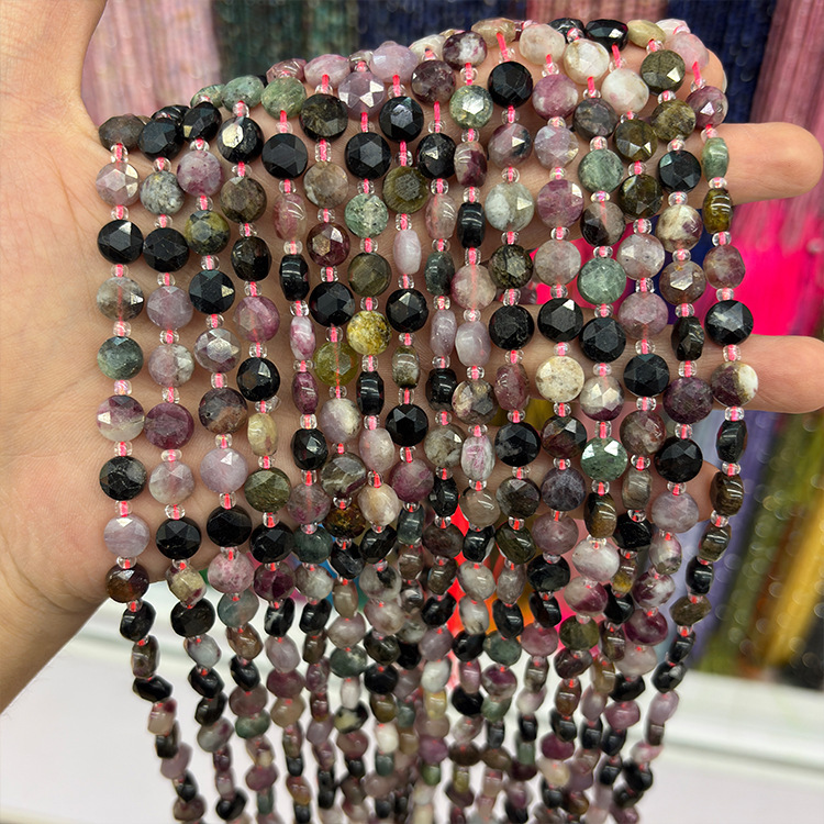 MYK4566-Tourmaline/Round Hexagonal Faceted Bead
