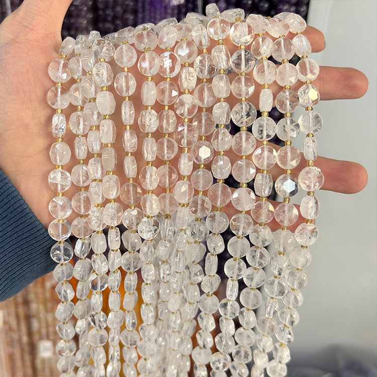 MYK4565-Clear quartz/round six-pointed star faceted beads