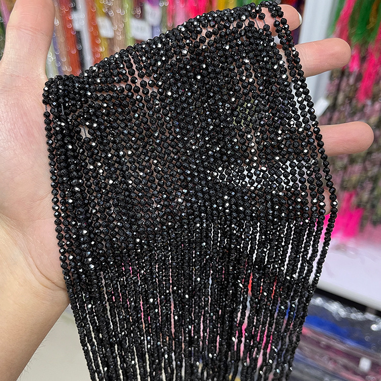 MYK4585-Natural black spinel faceted beads, 2-4mm