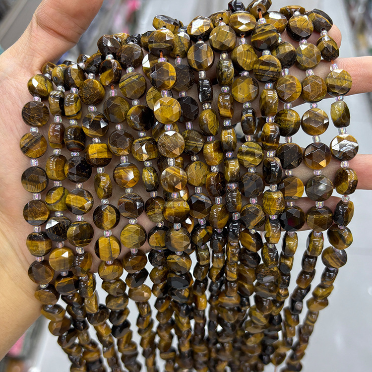 MYK4570-Tiger's Eye / Round Hexagram Faceted Bead