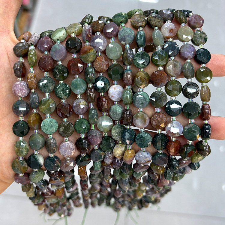 MYK4575-Indian Agate/Round Hexagonal Faceted Bead