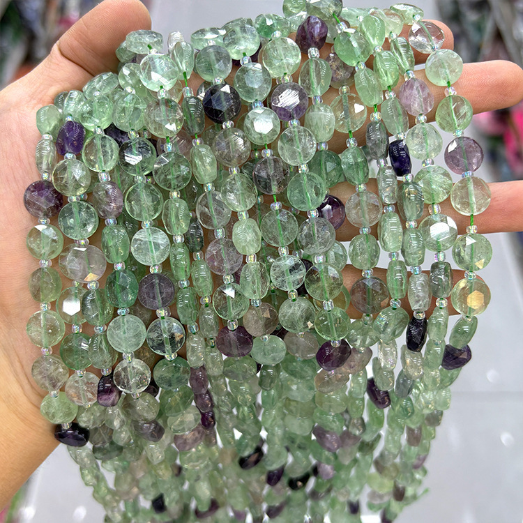 MYK4576-Fluorite/Round Hexagonal Faceted Bead