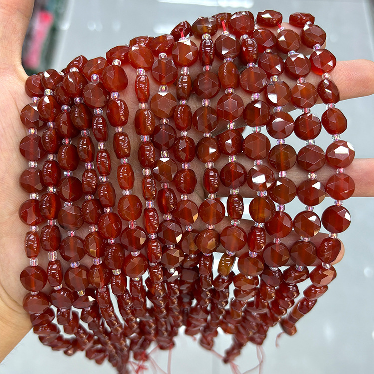 MYK4569-Red Agate A/Round Hexagonal Faceted Bead