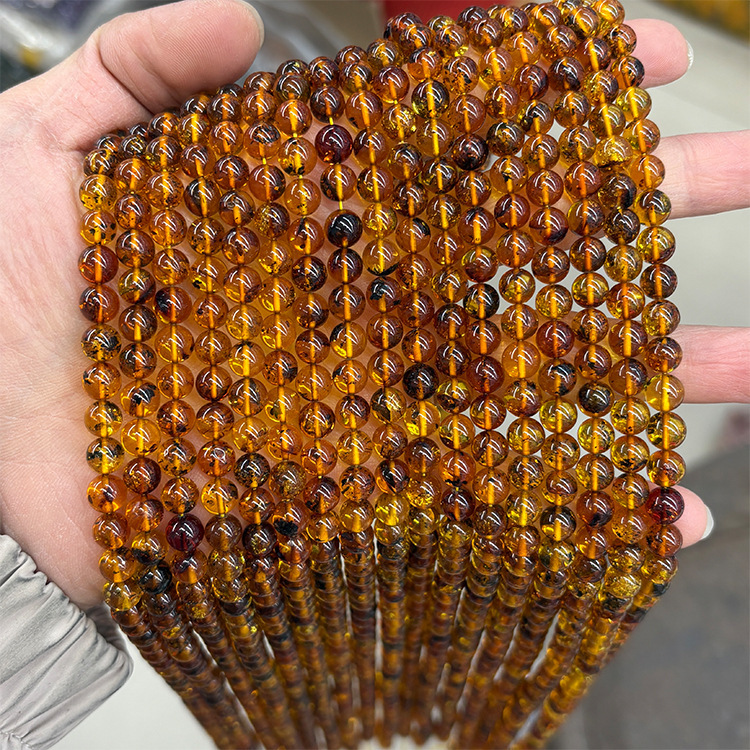 MYK4583-Natural Flower Amber Round Beads