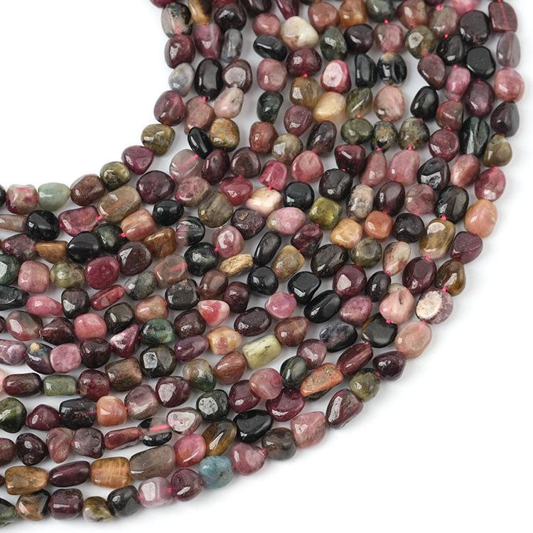 MYK4578-Natural tourmaline irregular smooth long strand of tourmaline beads