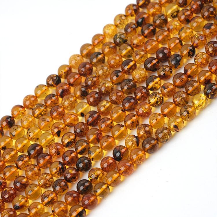 MYK4583-Natural Flower Amber Round Beads