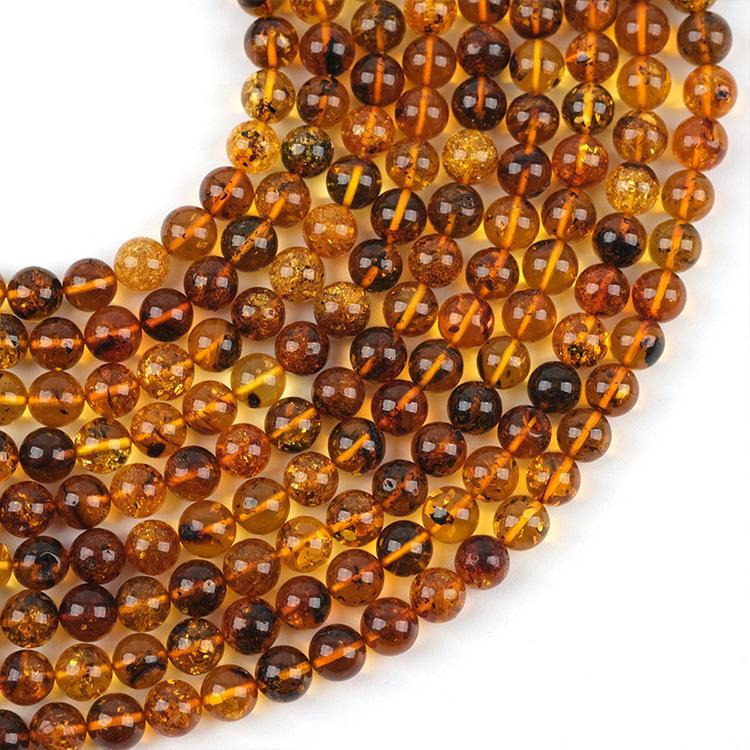 MYK4583-Natural Flower Amber Round Beads
