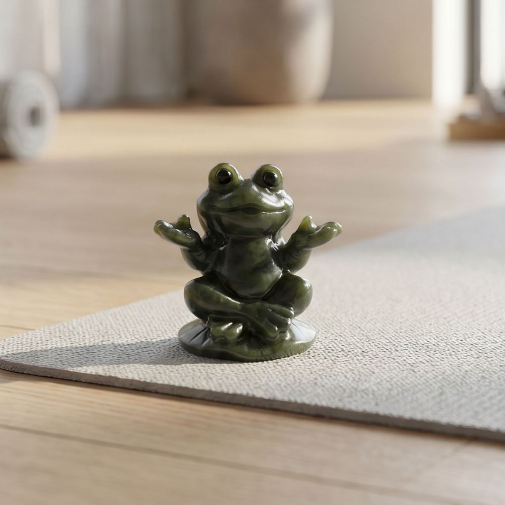 MYK4723-Natural Serpentine jade carving of a meditating frog.