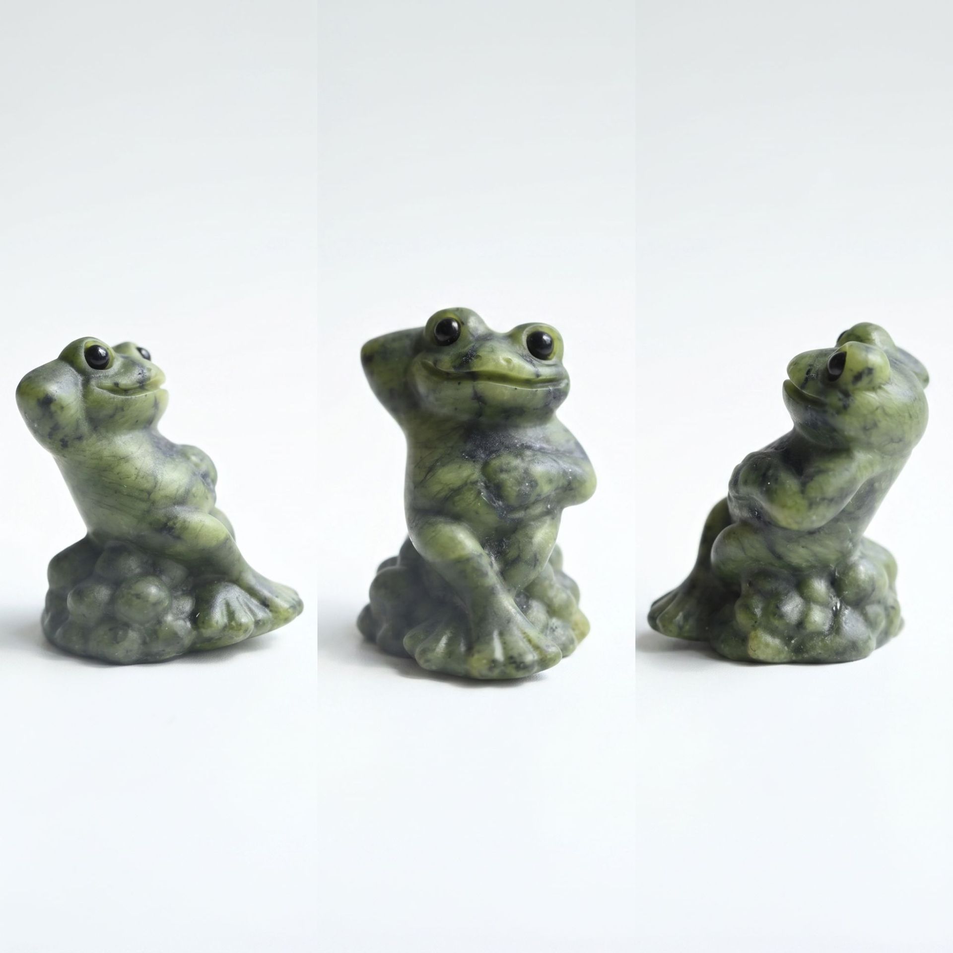 MYK4725-Natural Serpentine Jade Frog with Hands Behind Back