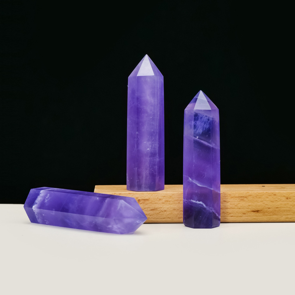 MYK4729-Natural purple fluorite crystal pillar ornament
